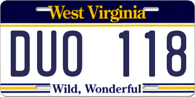WV license plate DUO118