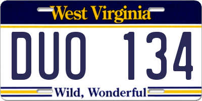WV license plate DUO134