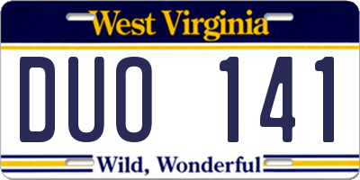 WV license plate DUO141