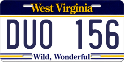 WV license plate DUO156