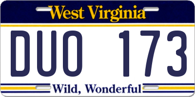 WV license plate DUO173