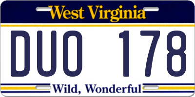 WV license plate DUO178