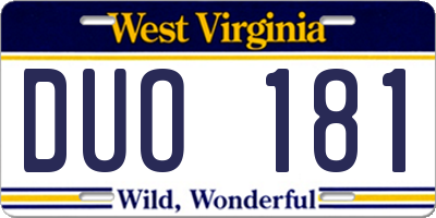 WV license plate DUO181