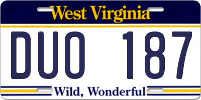 WV license plate DUO187