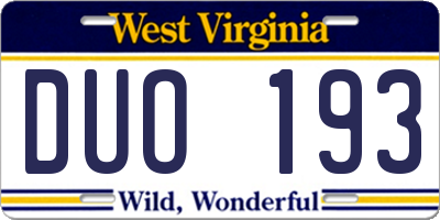 WV license plate DUO193