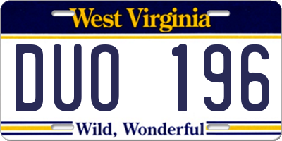 WV license plate DUO196