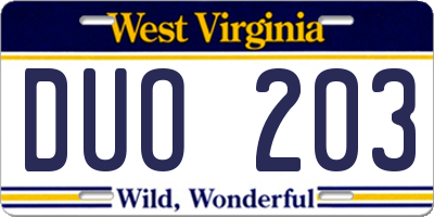 WV license plate DUO203