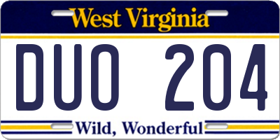 WV license plate DUO204