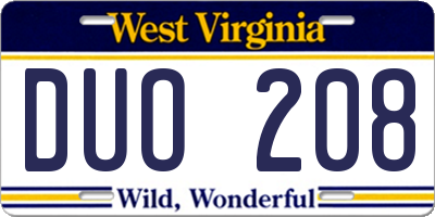 WV license plate DUO208