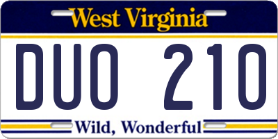 WV license plate DUO210