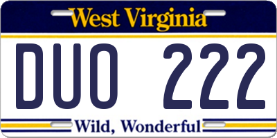 WV license plate DUO222