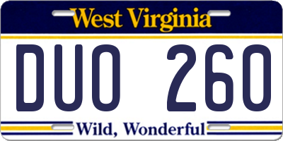WV license plate DUO260
