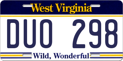 WV license plate DUO298
