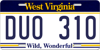 WV license plate DUO310
