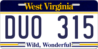 WV license plate DUO315