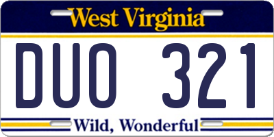 WV license plate DUO321