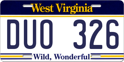 WV license plate DUO326