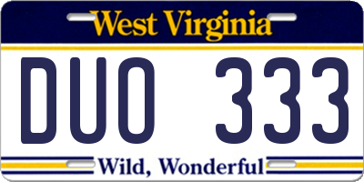 WV license plate DUO333
