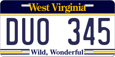 WV license plate DUO345