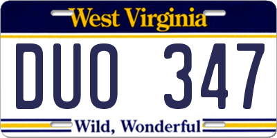 WV license plate DUO347