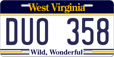 WV license plate DUO358