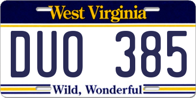 WV license plate DUO385