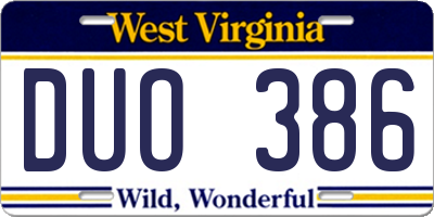 WV license plate DUO386