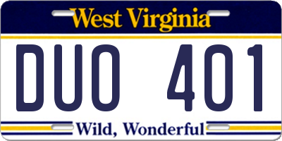 WV license plate DUO401