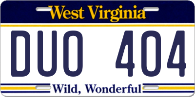 WV license plate DUO404