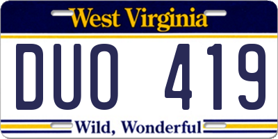 WV license plate DUO419