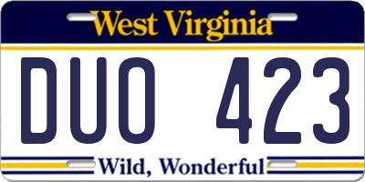 WV license plate DUO423