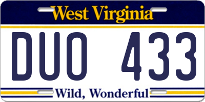 WV license plate DUO433