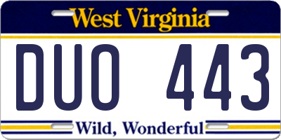 WV license plate DUO443