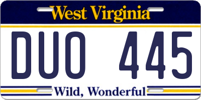 WV license plate DUO445