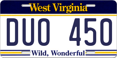 WV license plate DUO450
