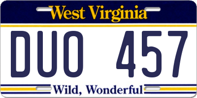 WV license plate DUO457