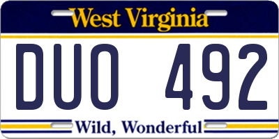 WV license plate DUO492