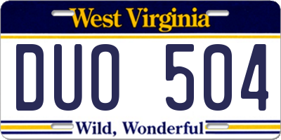 WV license plate DUO504