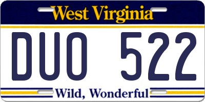 WV license plate DUO522