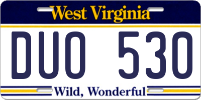 WV license plate DUO530