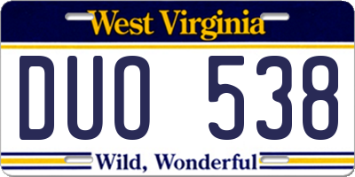 WV license plate DUO538