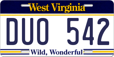 WV license plate DUO542