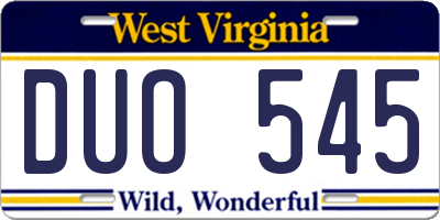 WV license plate DUO545
