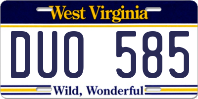 WV license plate DUO585