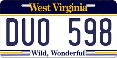 WV license plate DUO598