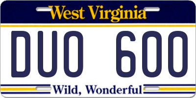 WV license plate DUO600