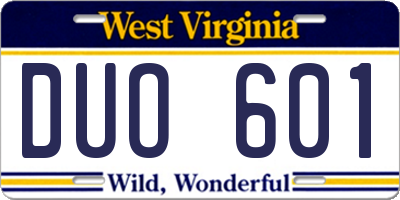 WV license plate DUO601