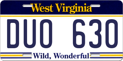 WV license plate DUO630
