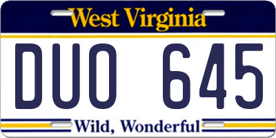WV license plate DUO645