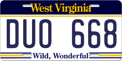 WV license plate DUO668